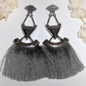 Dark Gray and Silver Statement Earrings Tassel Post Big Large Jewelry Woman A457